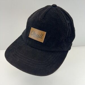 O'NEILL Corduroy Snapback Hat Black Patch Logo Flat Brim Surf Skate Streetwear